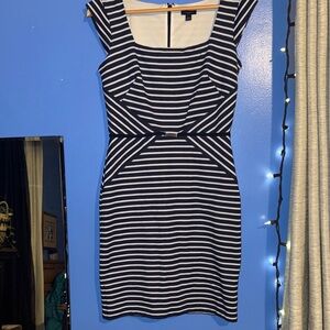 Ann Taylor Striped Navy and White Mini Dress